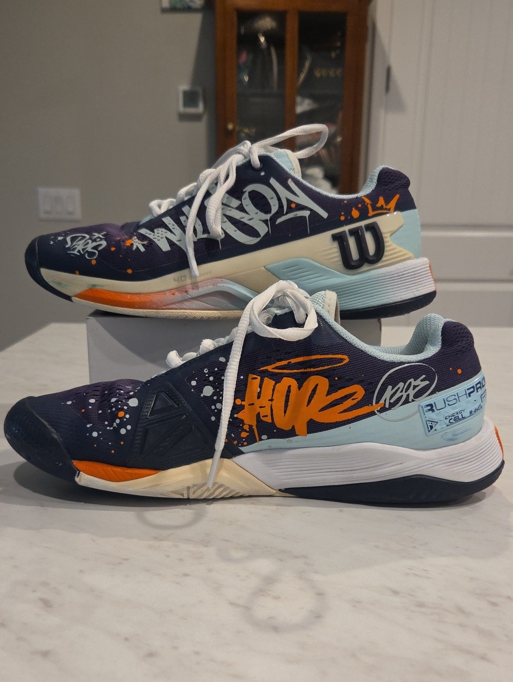 Wilson Navy & Orange Graffiti Tennis Shoes Size 8